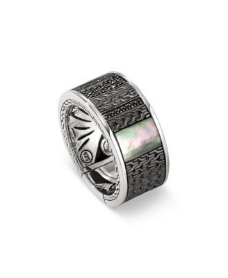 Black Rhodium Plated Sterling Silver Classic Chain Multi Stone Band