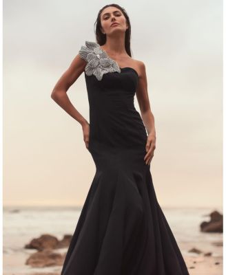  One Shoulder Flower Detailed Women's Gown