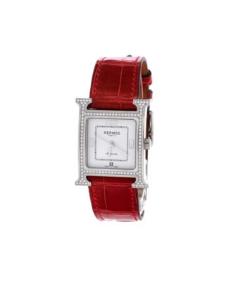 Heure H Automatic Watch in Stainless Steel and Alligator with Diamond Bezel 26mm