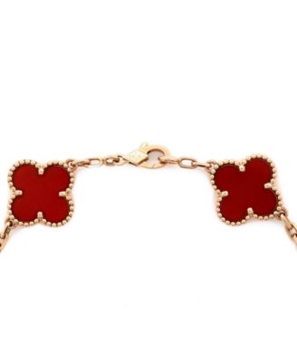  Vintage Alhambra 5 Motifs Bracelet Guilloche 18K Rose Gold and Carnelian