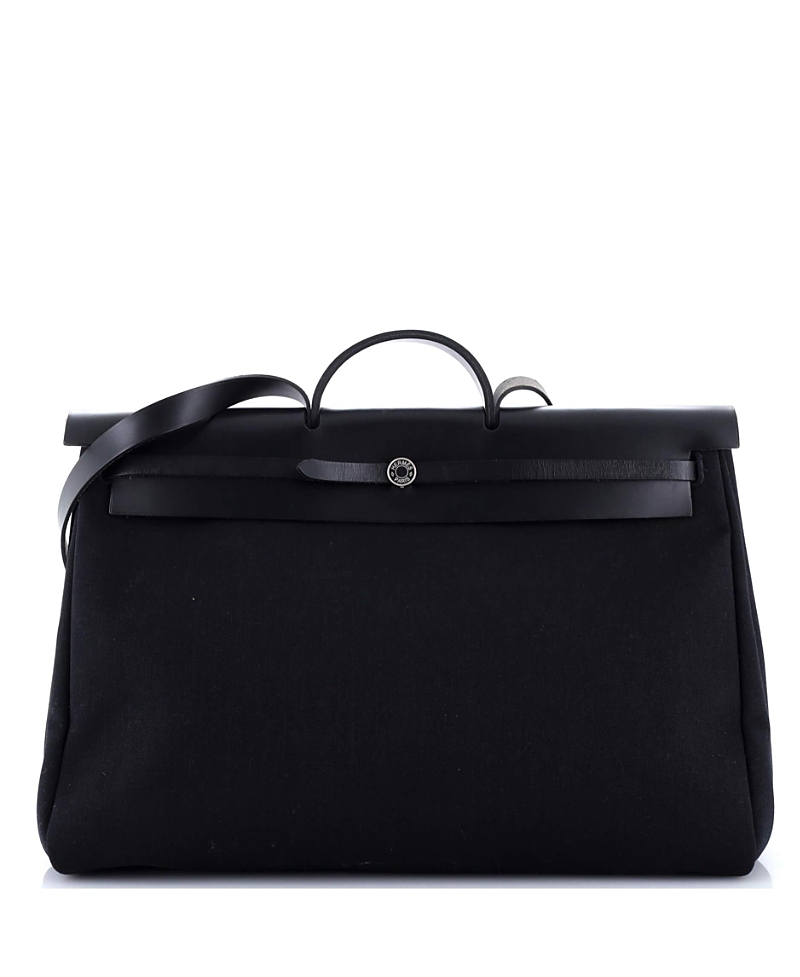 Pre-owned Pre-owned Hermes Hermes 50 Herbag Zip Leather And Toile In Black