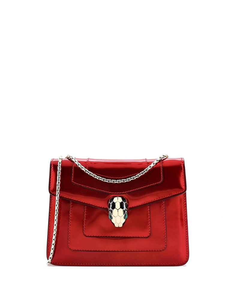Pre-owned Pre-owned Bvlgari Bvlgari Small Serpenti Forever Square Shoulder Bag Metallic Leather In Red