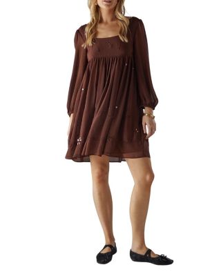 Hand Embellished Square Neck Mini Dress