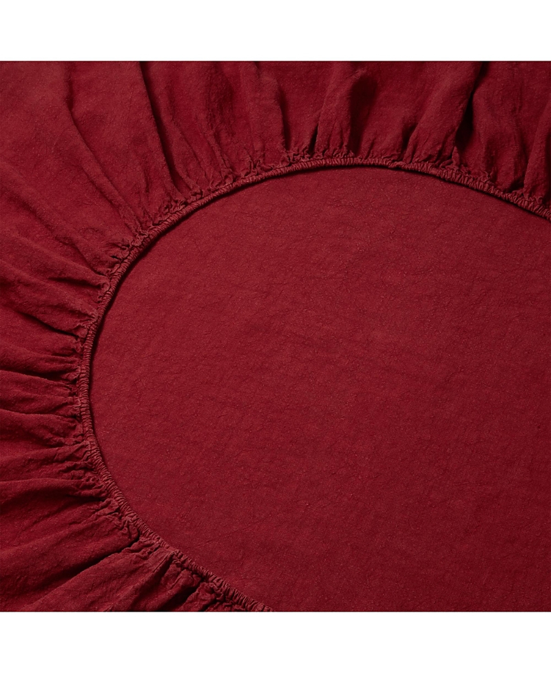 Piglet In Bed Plain Linen Fitted Sheet, Twin In Burgundy