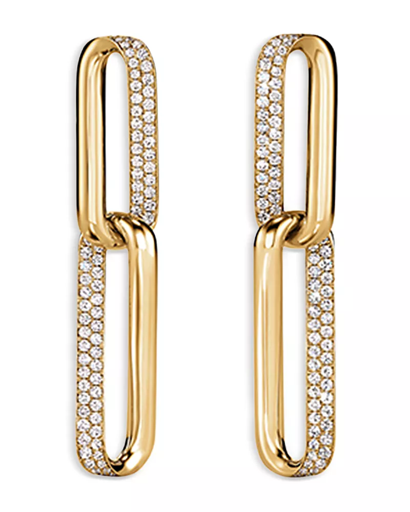 Hearts On Fire 18K Yellow Gold Inside Out Diamond Chain Link Drop Earrings