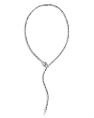 Sterling Silver Naga Blue Sapphire & Diamond Dragon Lariat Necklace, 17"