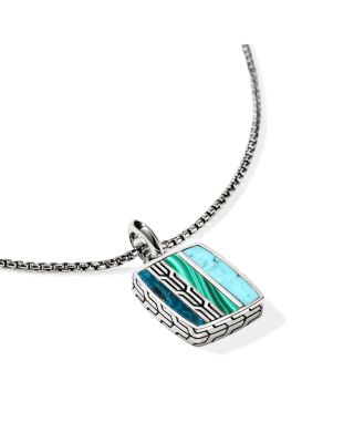 Men's Sterling Silver Carved Chain Mixed Stone Pendant Necklace, 22"