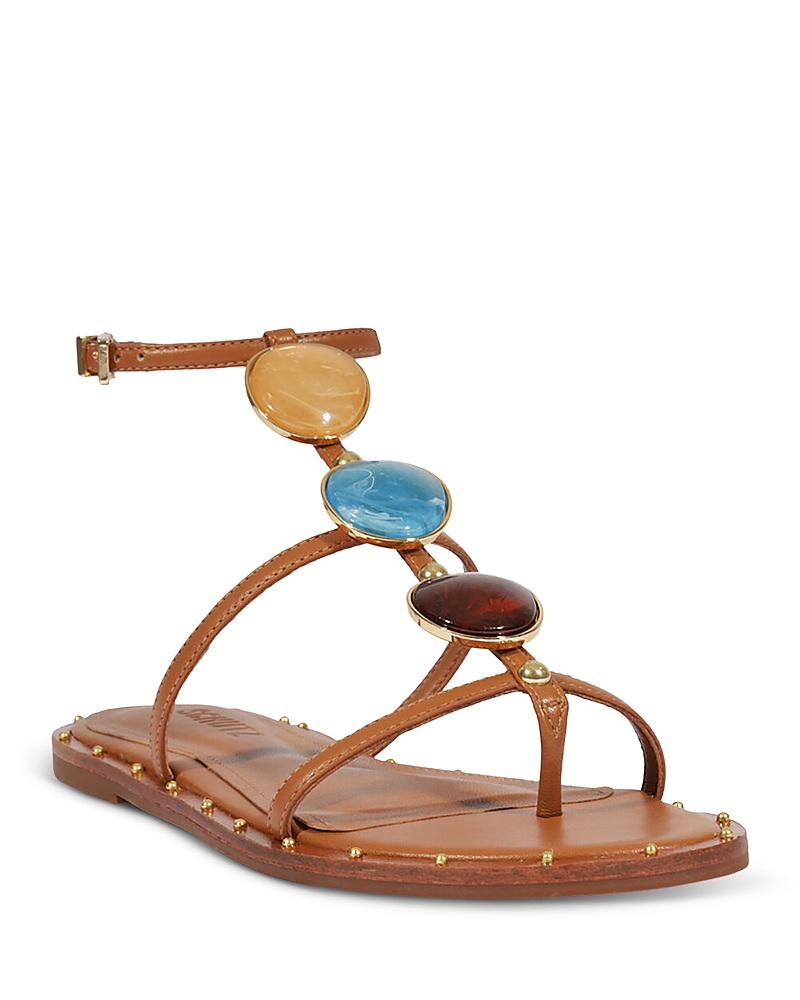 Schutz Milos Leather Flat Sandals In Brown