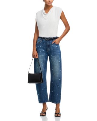 Cobal High Rise Cropped Barrel Jeans in Vintage Medium Blue/Pearl