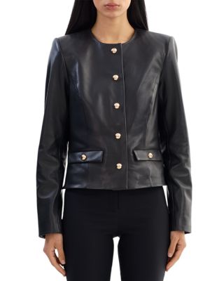 Leather Collarless Jacket