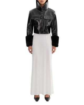 Faux Leather Fur Cuff Jacket