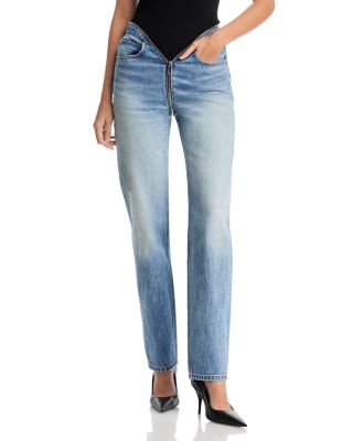 Dipped V Zip Mid Rise Jeans in Authentic Light Indigo