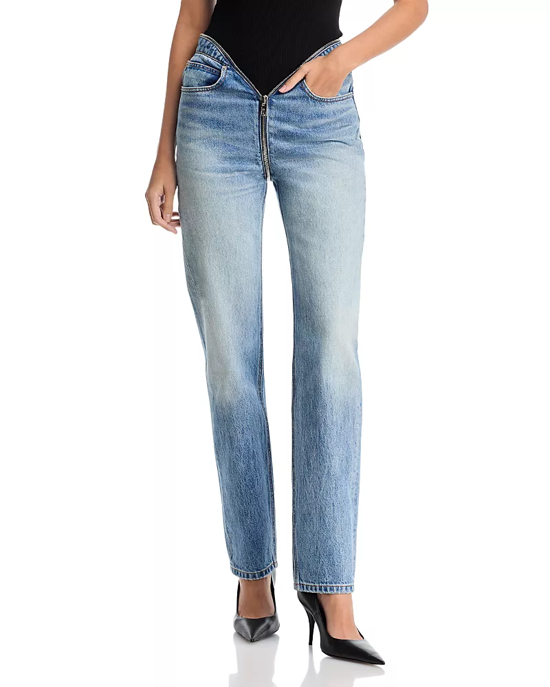 alexanderwang. t Dipped V Zip Mid Rise Jeans in Authentic Light Indigo