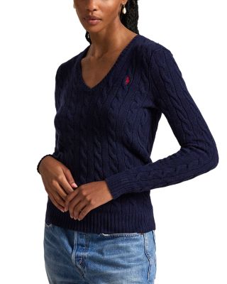 Cable Knit Wool &amp; Cashmere V-Neck Sweater