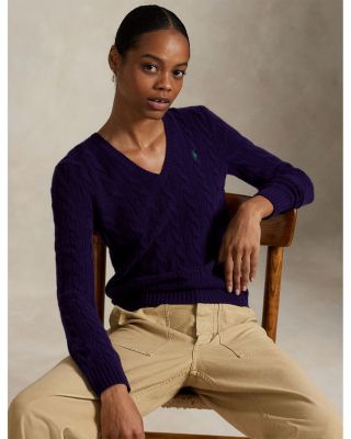 Cable Knit Wool & Cashmere V-Neck Sweater