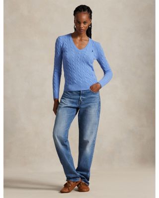 Cable Knit Wool &amp; Cashmere V-Neck Sweater