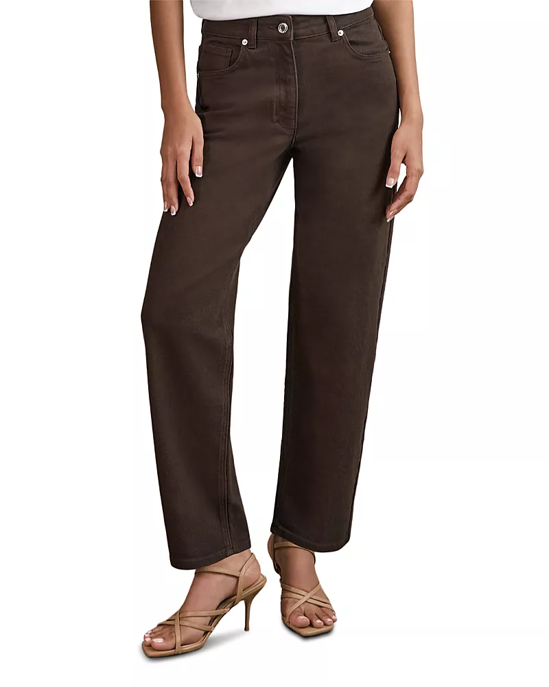 Reiss Petite Selin Mid Rise Straight Jeans in Chocolate