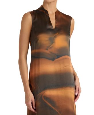 Nicole Sleeveless Midi Shift Dress in Printed Silk Charmeuse