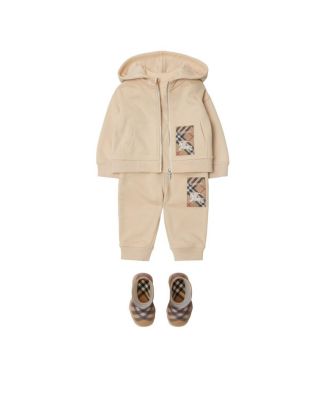 Unisex Check Label Cotton Zip Hoodie - Baby