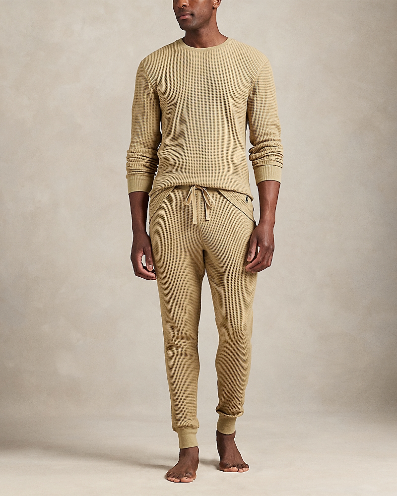 Polo Ralph Lauren Premium Thermal Long Sleeve Sleep Shirt In Gold