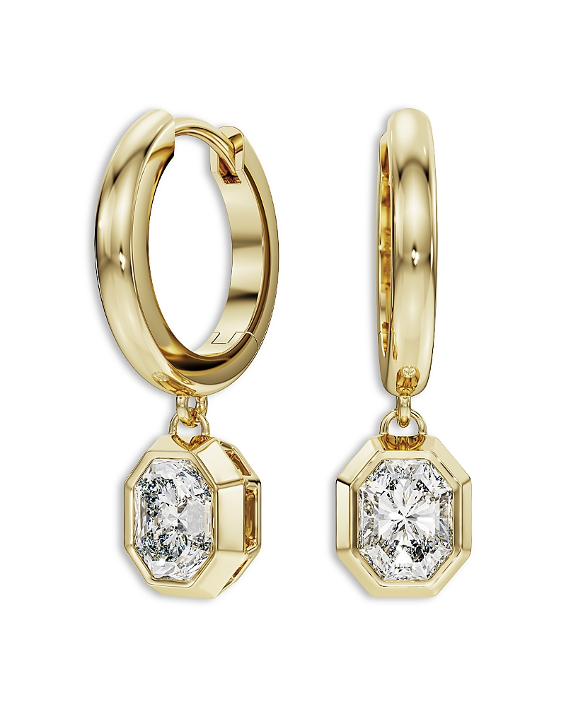 Swarovski Octagon Certified Lab Grown Diamond Bezel Hoop Earrings In Gold