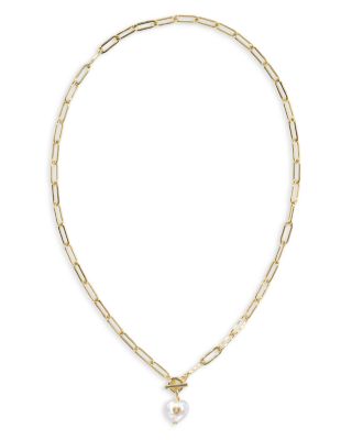 Cultured Freshwater Pearl Heart Sasha Pendant Necklace, 17"