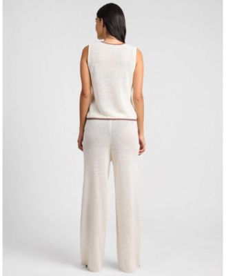  Linen Knit Tie Front Tank Top