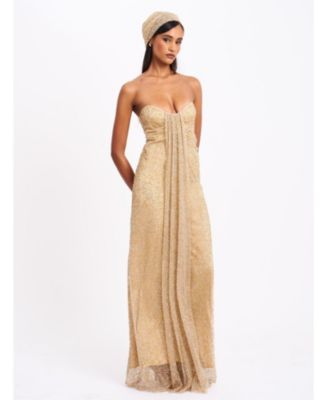  Ada Rhinestone Embellished Strapless Gown with Head Scarf