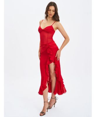  Dahlina Ruched Waist High Slit Maxi Dress