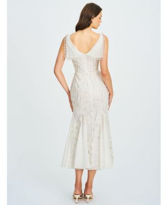  Paola Peter Pan Collar Beaded Sequin Mermaid Midi Dress