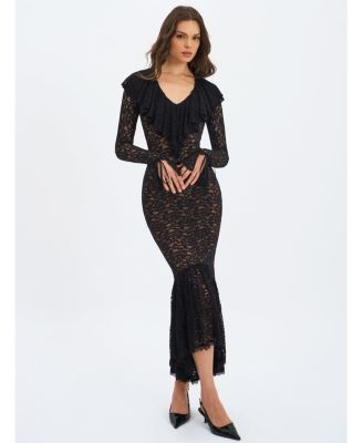  Parisa Lace Ruffled Mermaid Maxi Dress