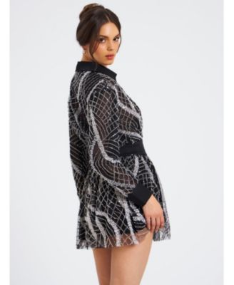  Rachelle Embroidered Mesh Mini Shirt Dress