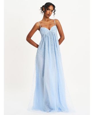 Wallie Rhinestone Embellished Mesh Backless Gown