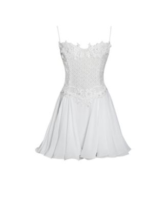  Fabiola Lace Trim Net Top Mini Flare Chiffon Dress