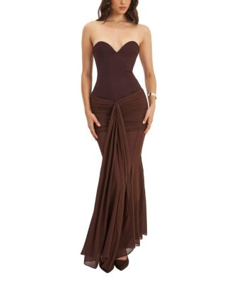 Giovana Sweetheart Draped Mesh Mermaid Maxi Dress