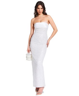 Lainey Satin Sequin Beaded Maxi Evening Dress