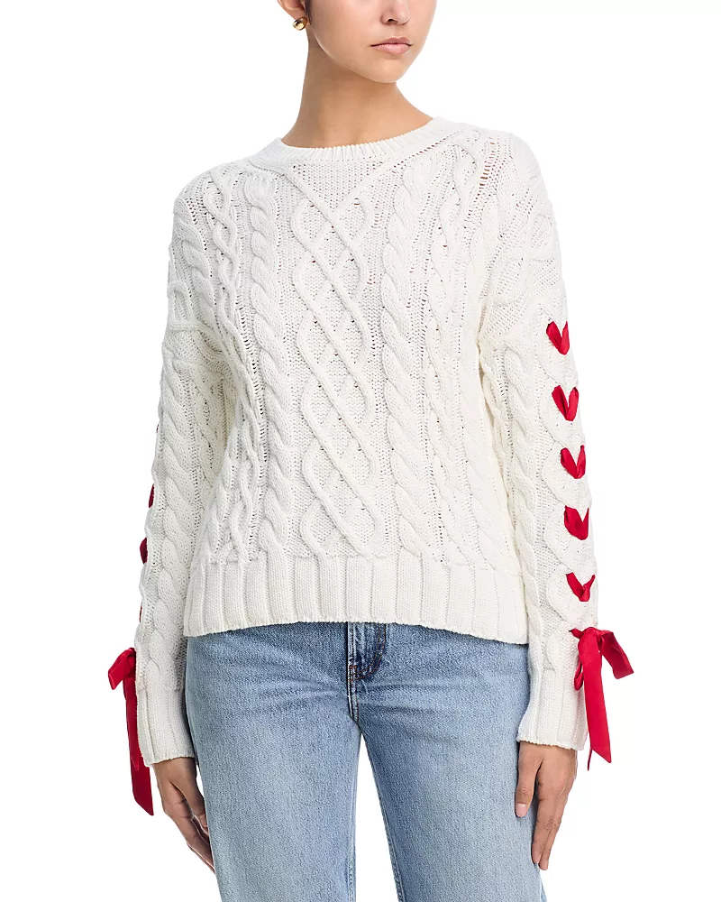 Aqua Cable Knit Ribbon Weave Sweater - Exclusive