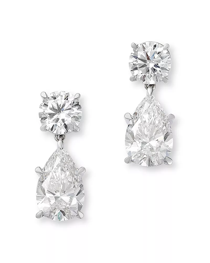 Bloomingdale's Fine Collection Luxe Collection Certified Lab Grown Diamond Round & Pear Drop Earrings in 14K White Gold, 6.0 tcw