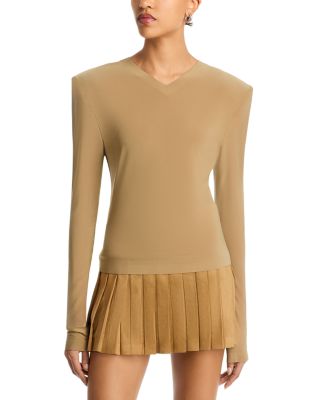 Long Sleeve Shoulder Pad V Neck Top