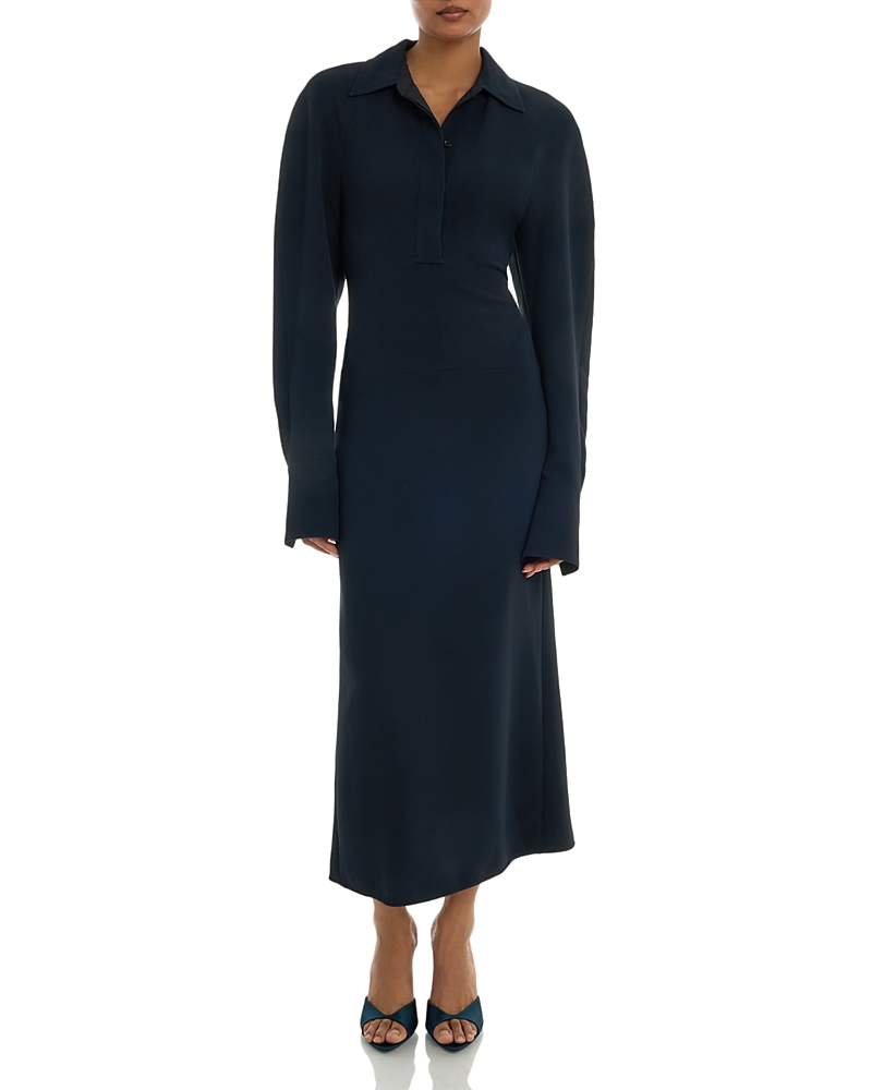 Victoria Beckham Long Sleeve Polo Collar Midi Dress