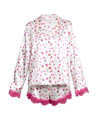 Stretch Satin Novelty Heart Shortie Pajama Set
