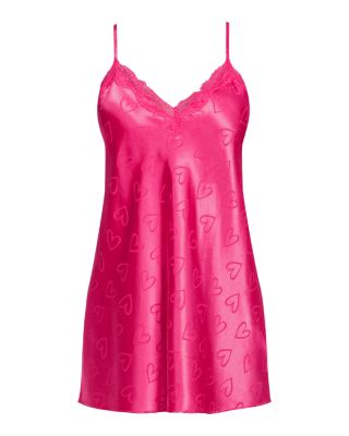 Heart Stretch Satin Lace Trim Chemise