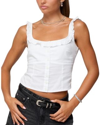 Noga Ruffle Woven Button Up Top