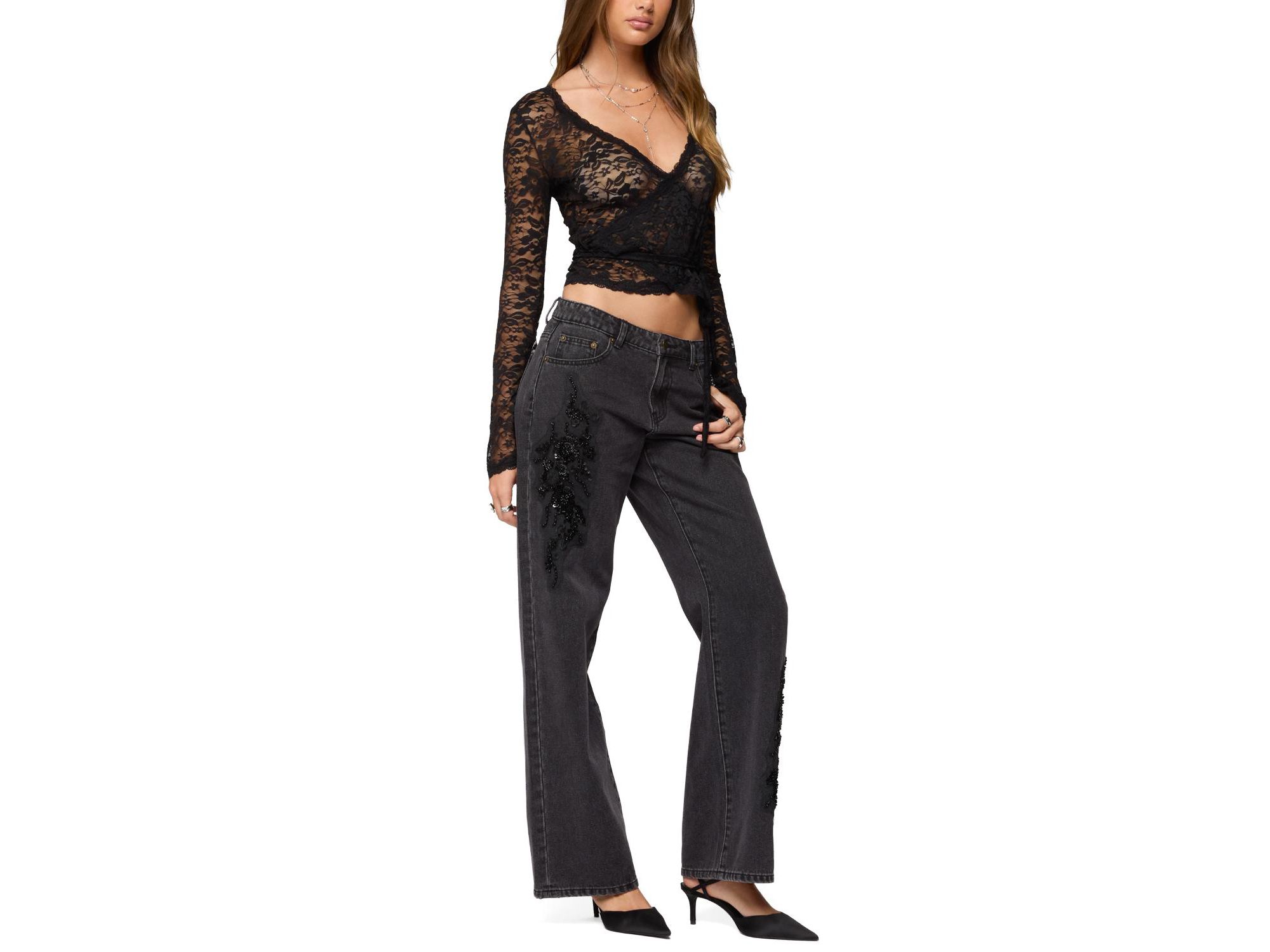 Medora Sheer Lace Wrap Top — Image 3