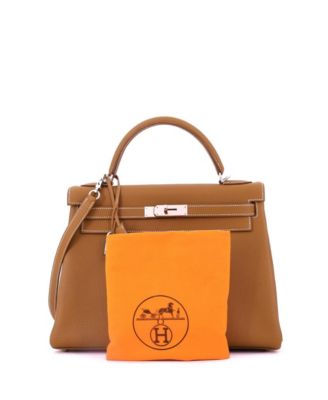 Kelly 32 Handbag Brown Togo with Palladium Hardware
