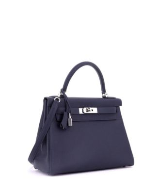 Kelly 28 Handbag Blue Togo with Palladium Hardware