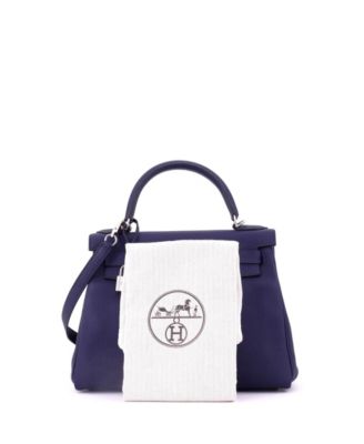 Kelly 28 Handbag Blue Togo with Palladium Hardware