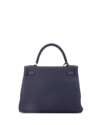 Kelly 28 Handbag Blue Togo with Palladium Hardware