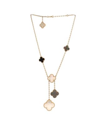  Magic Alhambra 6 Motifs Necklace 18K Gold and Mother of Pearl with Onyx, 15 - 16.25"