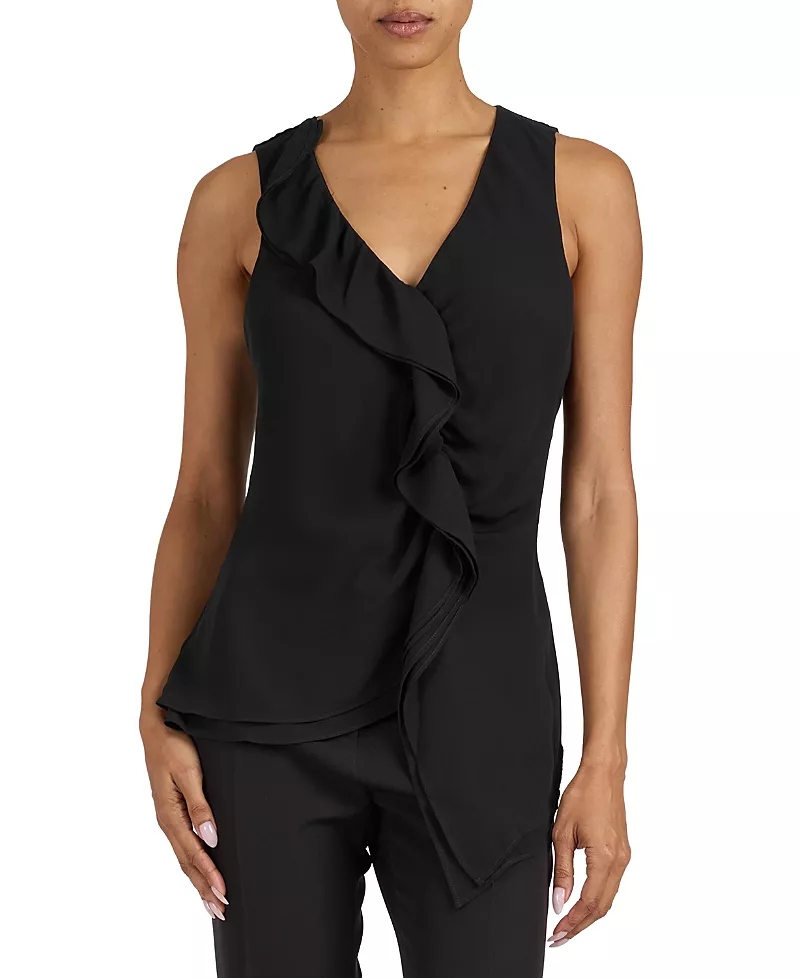 Santorelli Tyra Sleeveless Top with Asymmetric Ruffles